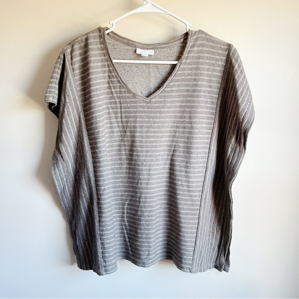 Pure J Jill Brown Lagenlook Striped Short Sleeve Dolman Blouse